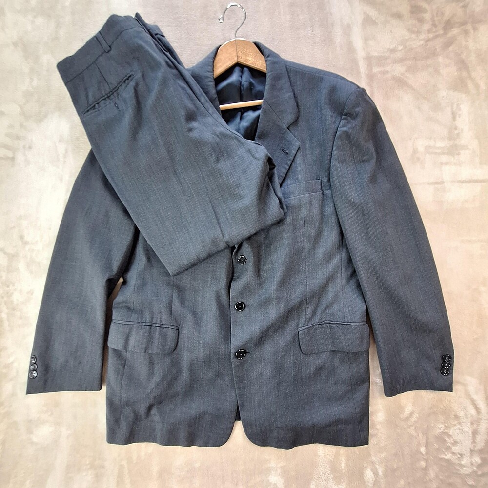 Ron Chereskin Suit Mens 43R 34x27 Gray Wool Stripe Ventless 2 Piece Formal